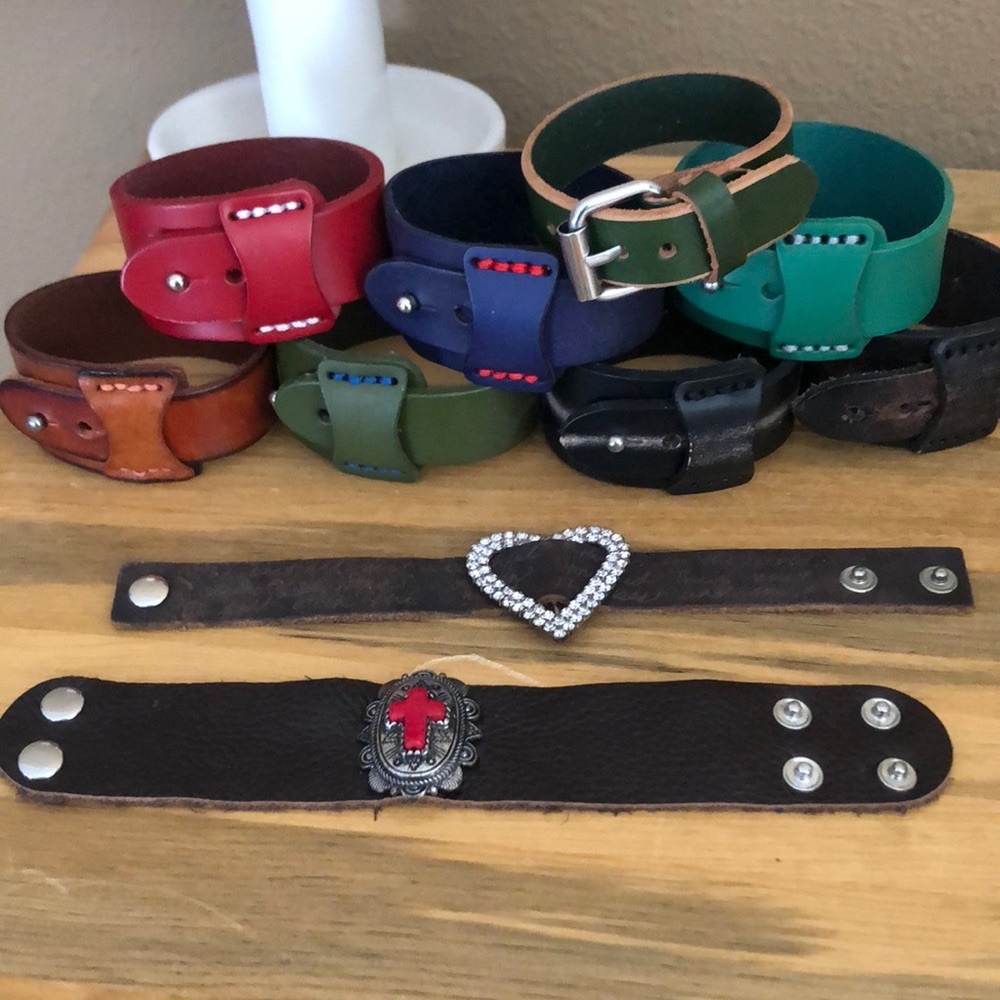 8 bracelets - vegan/ faux leather cuffs - EUC